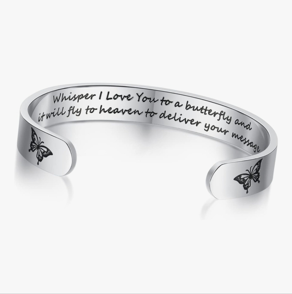 Silver Butterfly Engraved Bracelet